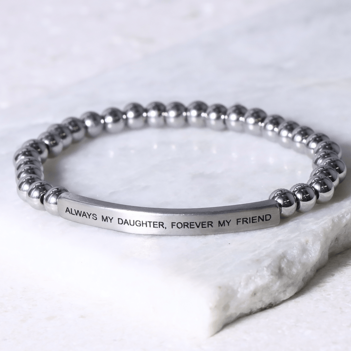 ALWAYS MY DAUGHTER FOREVER MY FRIEND engraved beaded bracelet
