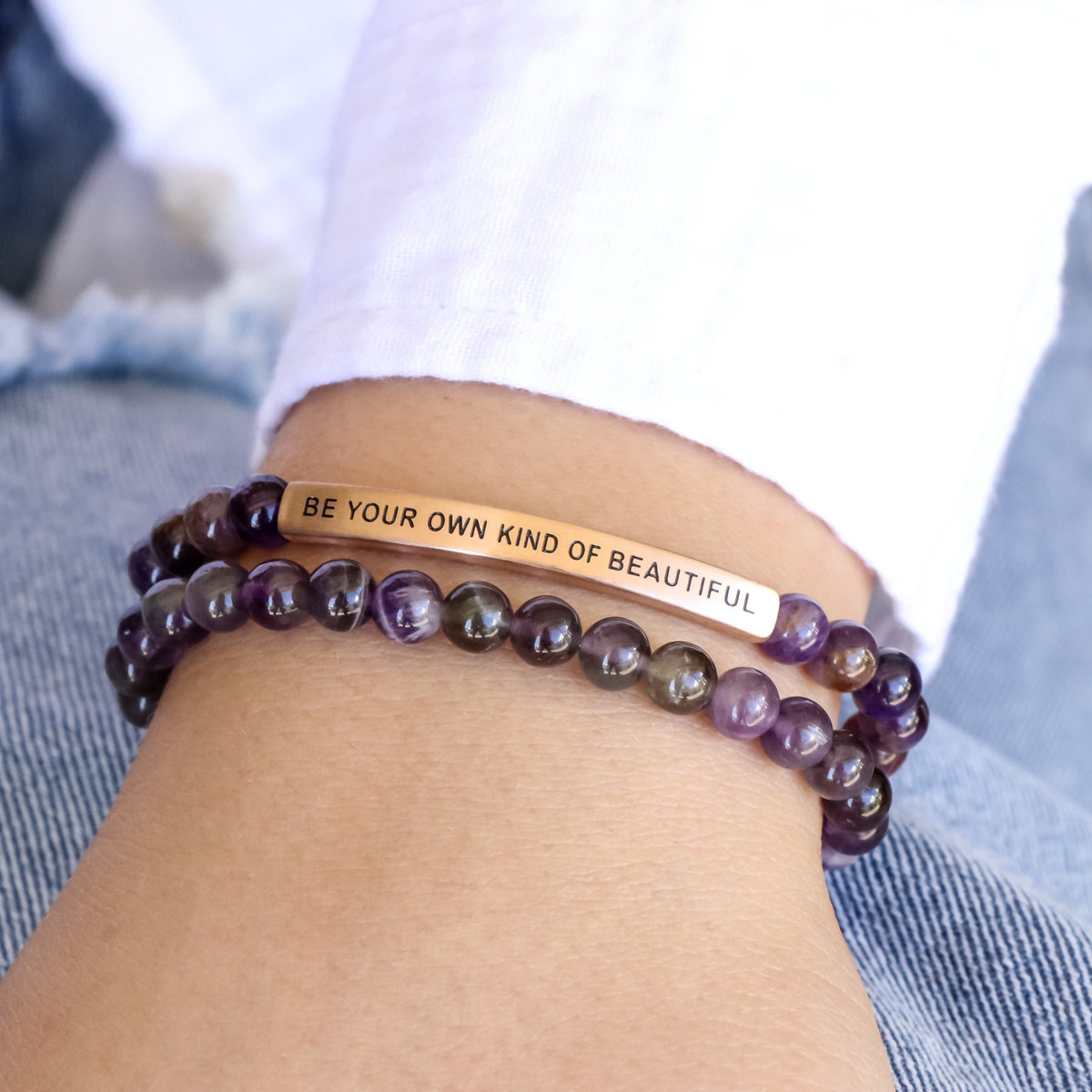 Beaded bracelet engraved with BE YOUR OWN KIND OF BEAUTIFUL