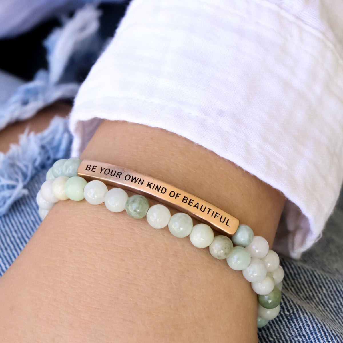 Stone beaded bracelet with engraving