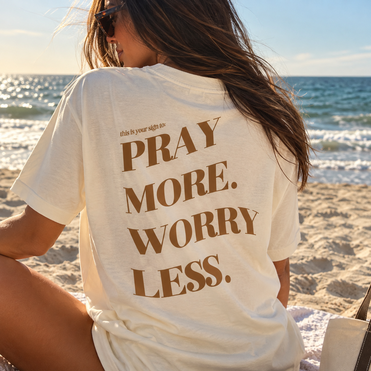 PRAY MORE WORRY LESS - TEE (TAN)