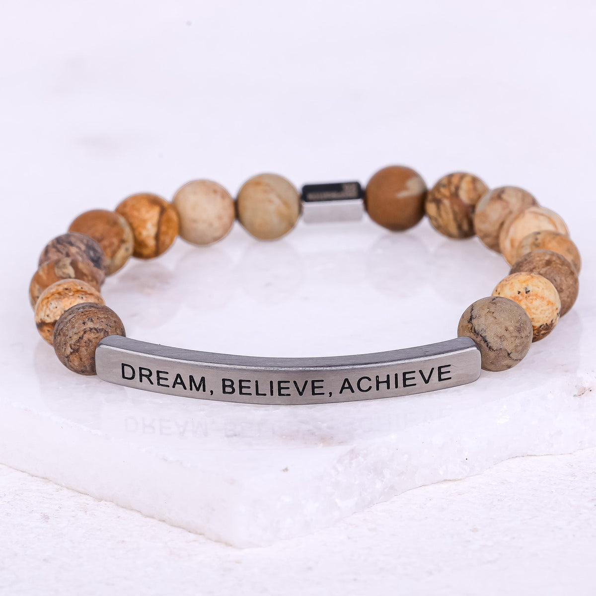 Wooden beaded bracelet with engraving