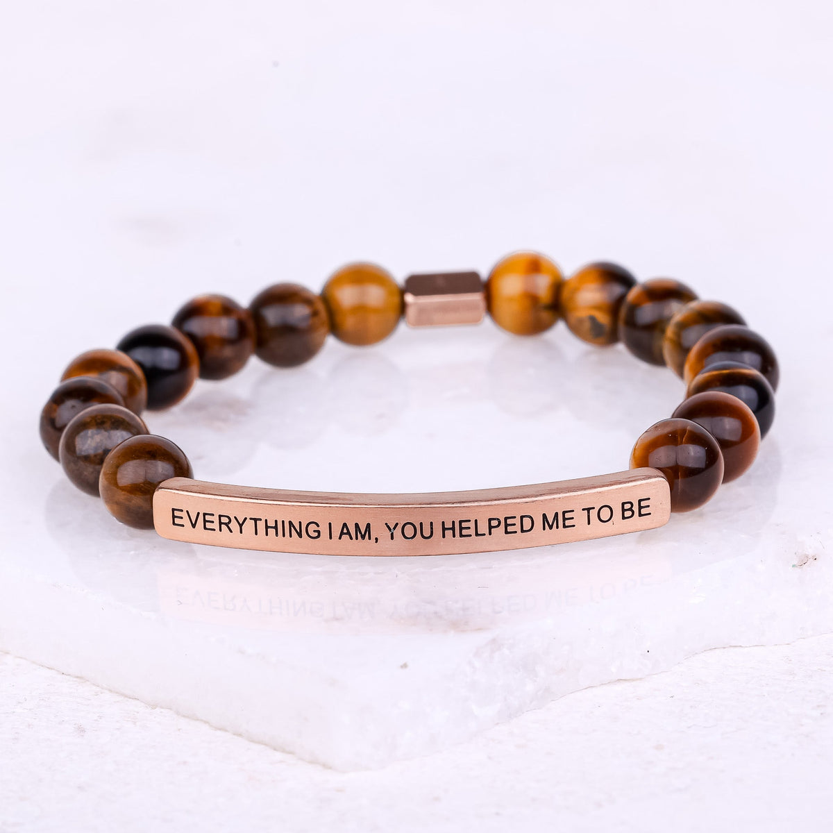 Tiger eye bead engraved bracelet
