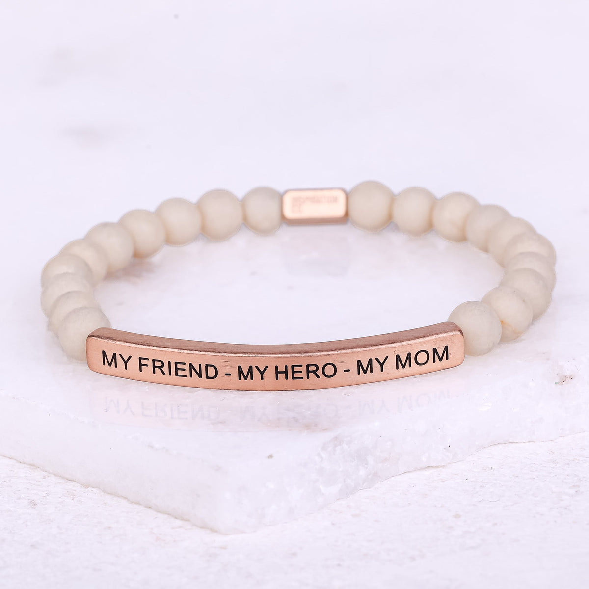My Friend My Hero My Mom inspirational bracelet with engraved message