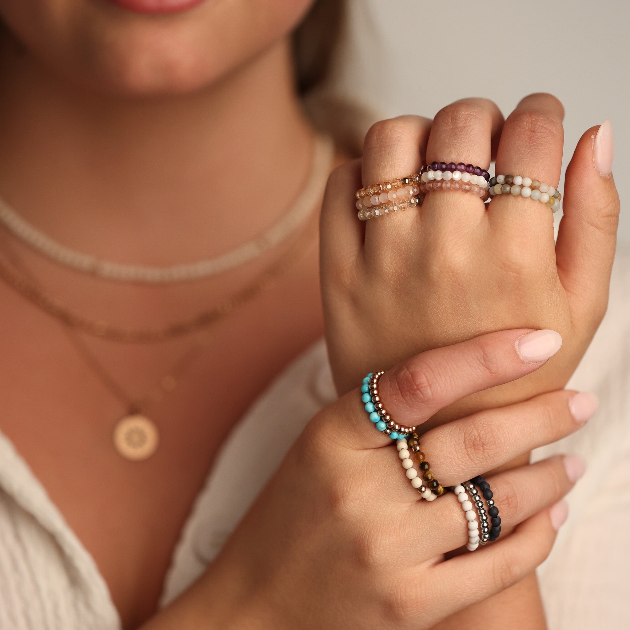 EARTHSTONE STRETCH RING - CHAMPAGNE CRYSTAL - Inspiration Co.