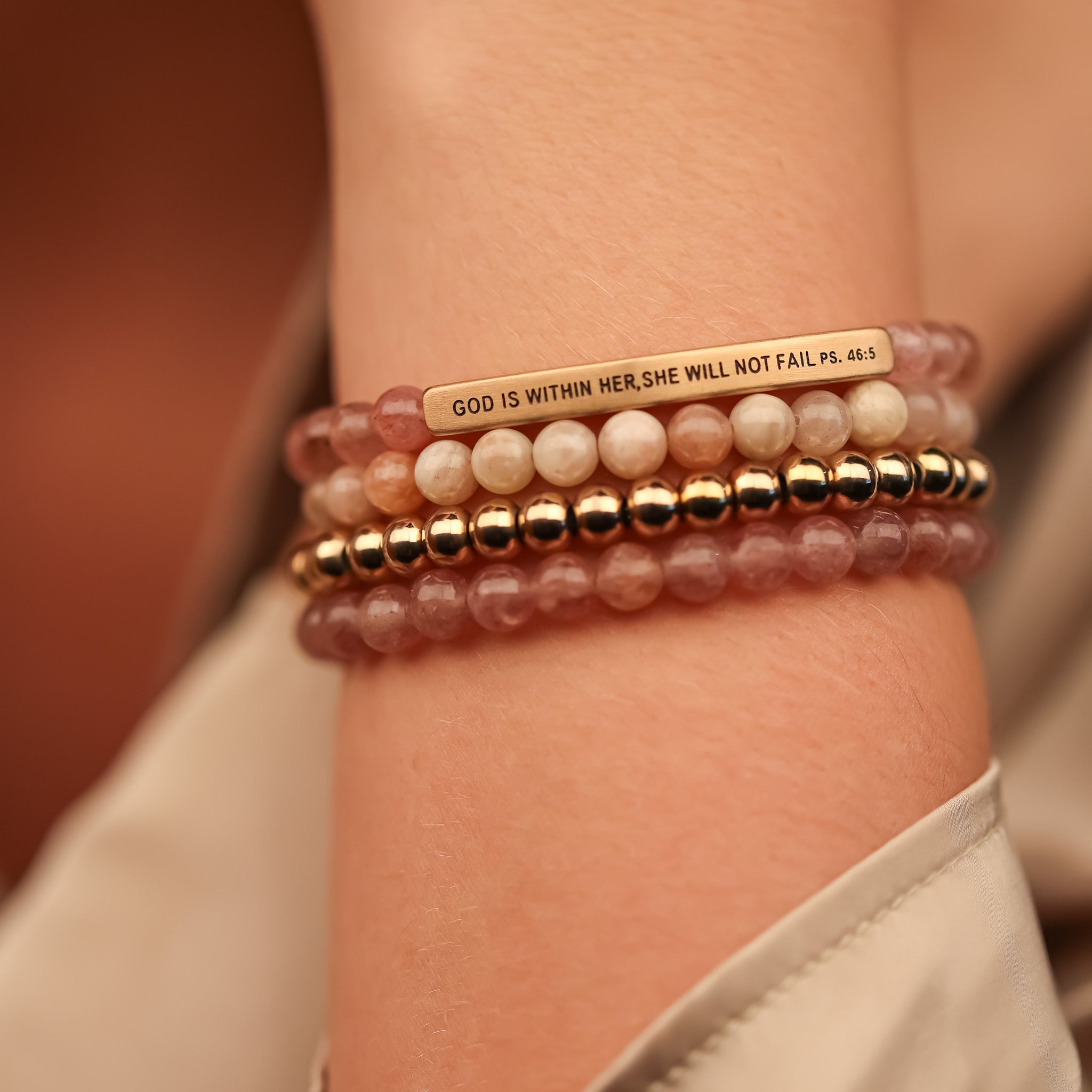 GOD IS WITHIN HER 4 BRACELET GIFT SET - PINK QUARTZ - Inspiration Co.