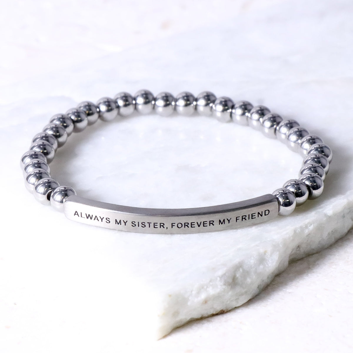 Silver beaded inspirational bracelet