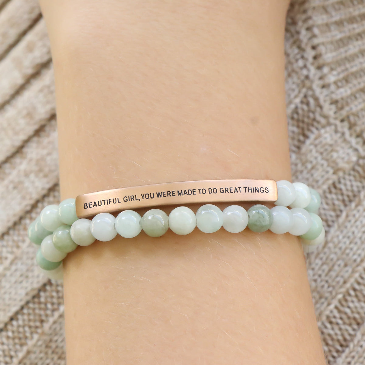 Beaded inspirational engraved bracelet
