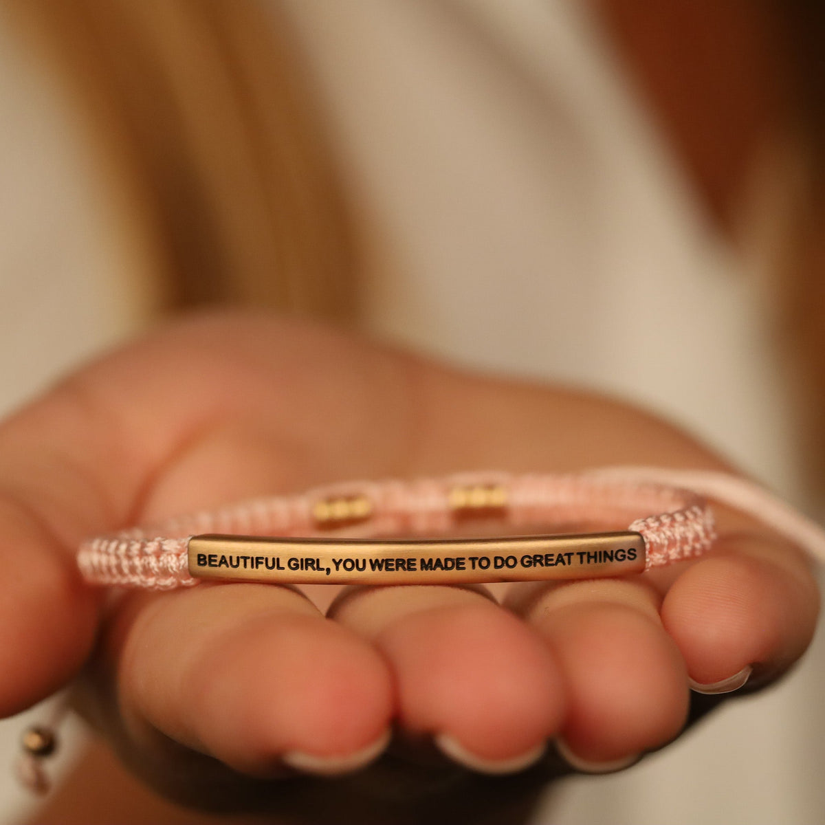 BEAUTIFUL GIRL, YOU WERE MADE TO DO GREAT THINGS ROPE BRACELET engraved bracelet