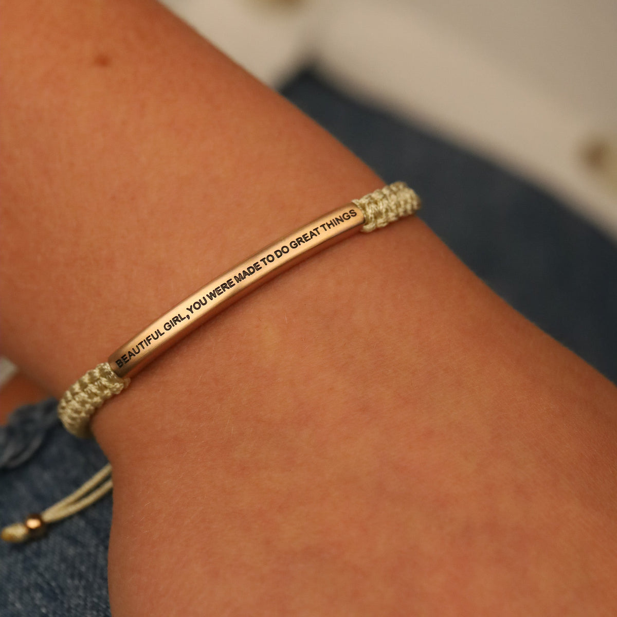 Adjustable engraved rope bracelet