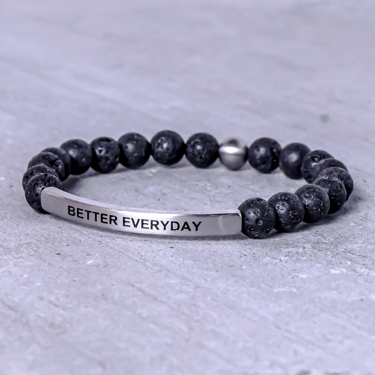 Lava stone engraved bracelet for men
