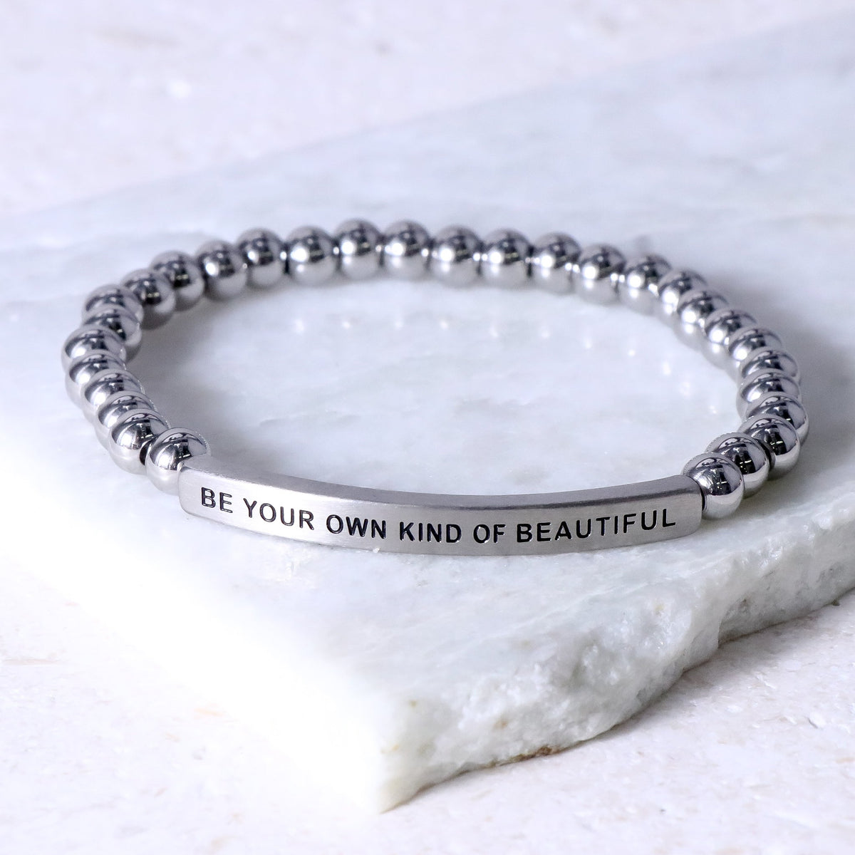 Silver motivational beaded bracelet