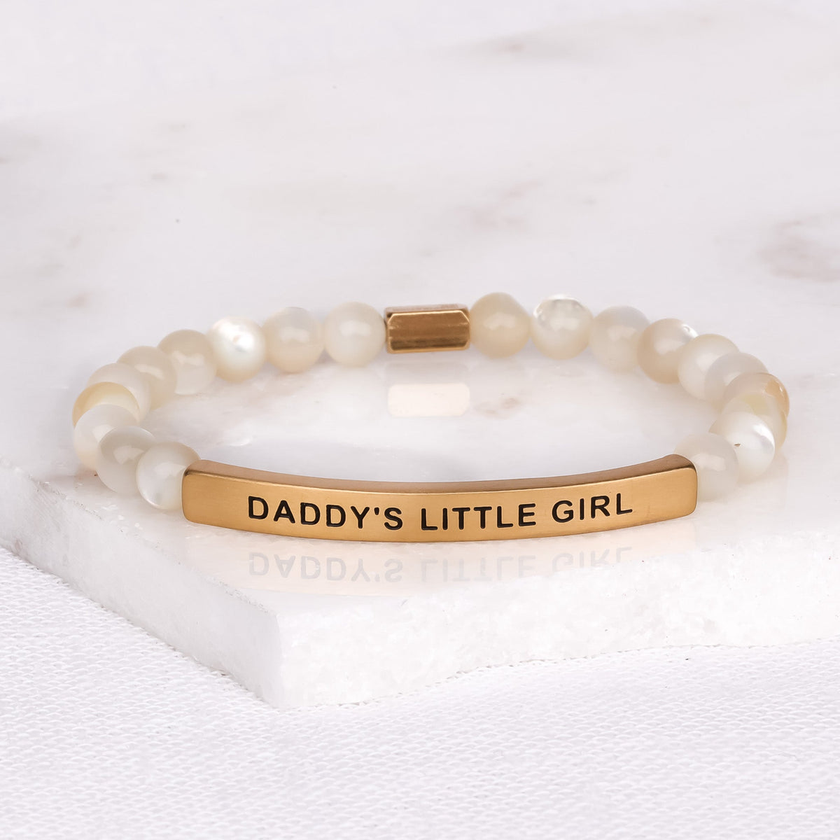 pearl engraved beaded bracelet