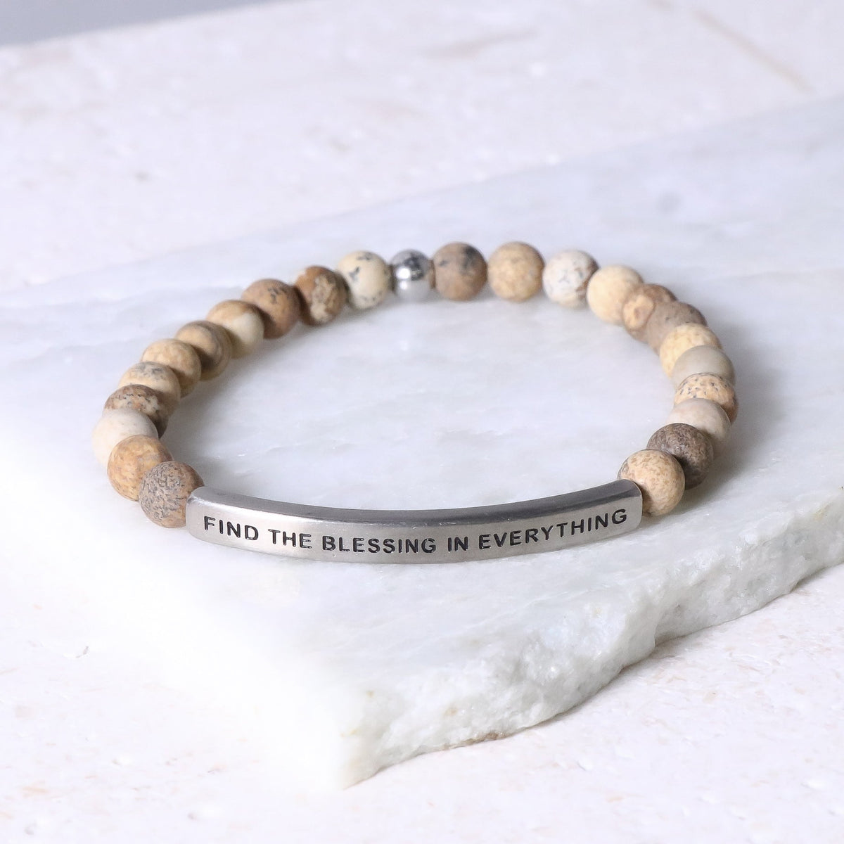 Beaded engraved inspirational bracelet