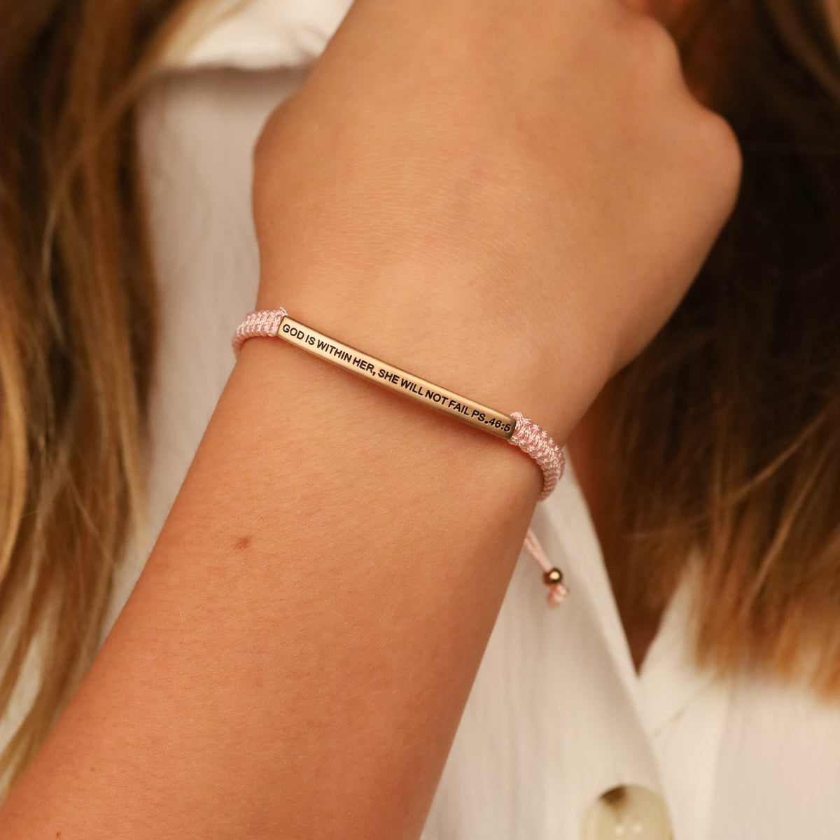 pink rope engraved bracelet