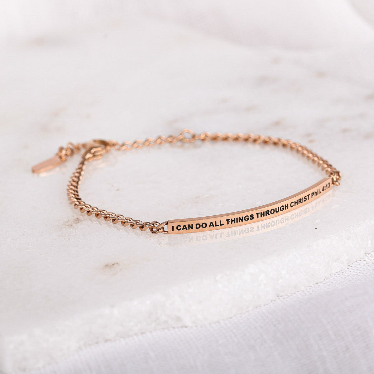 rose gold engraved chain bracelet