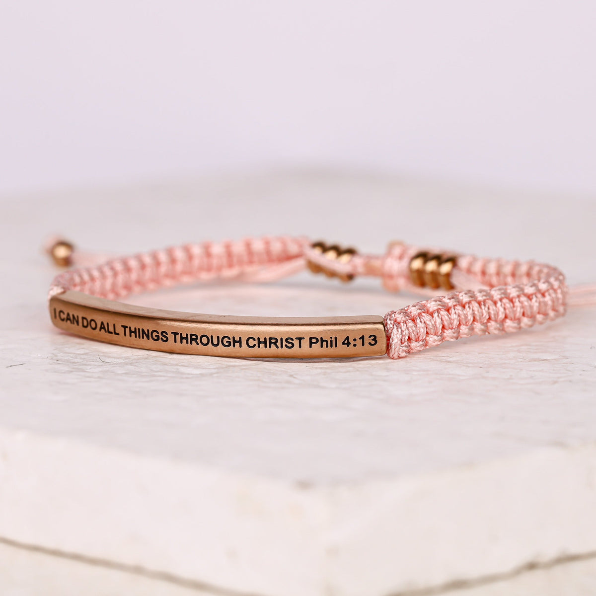 engraved rose gold pink rope bracelet