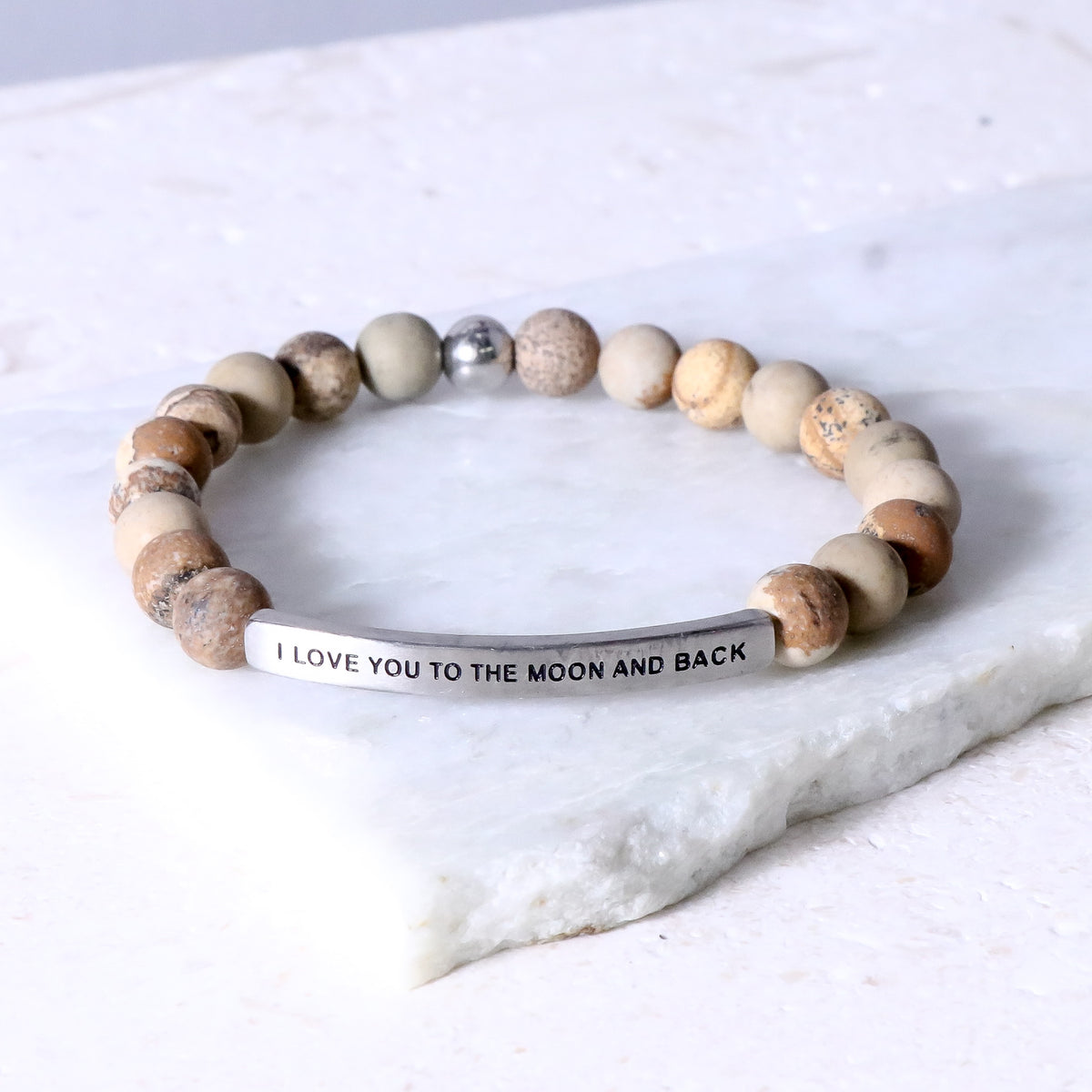 wooden beaded engraved bracelet