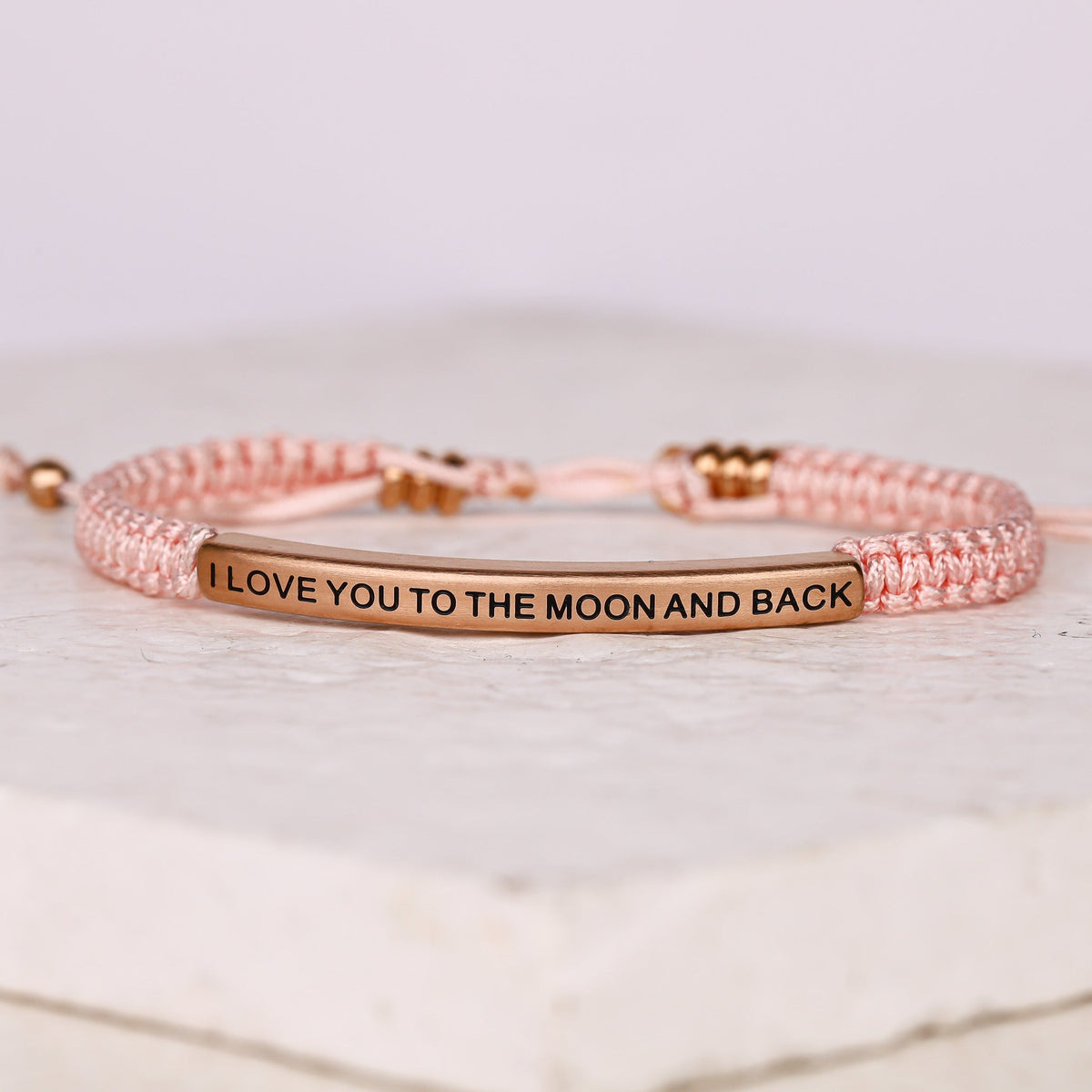 Heartfelt gift bracelet featuring the I LOVE YOU TO THE MOON AND BACK message