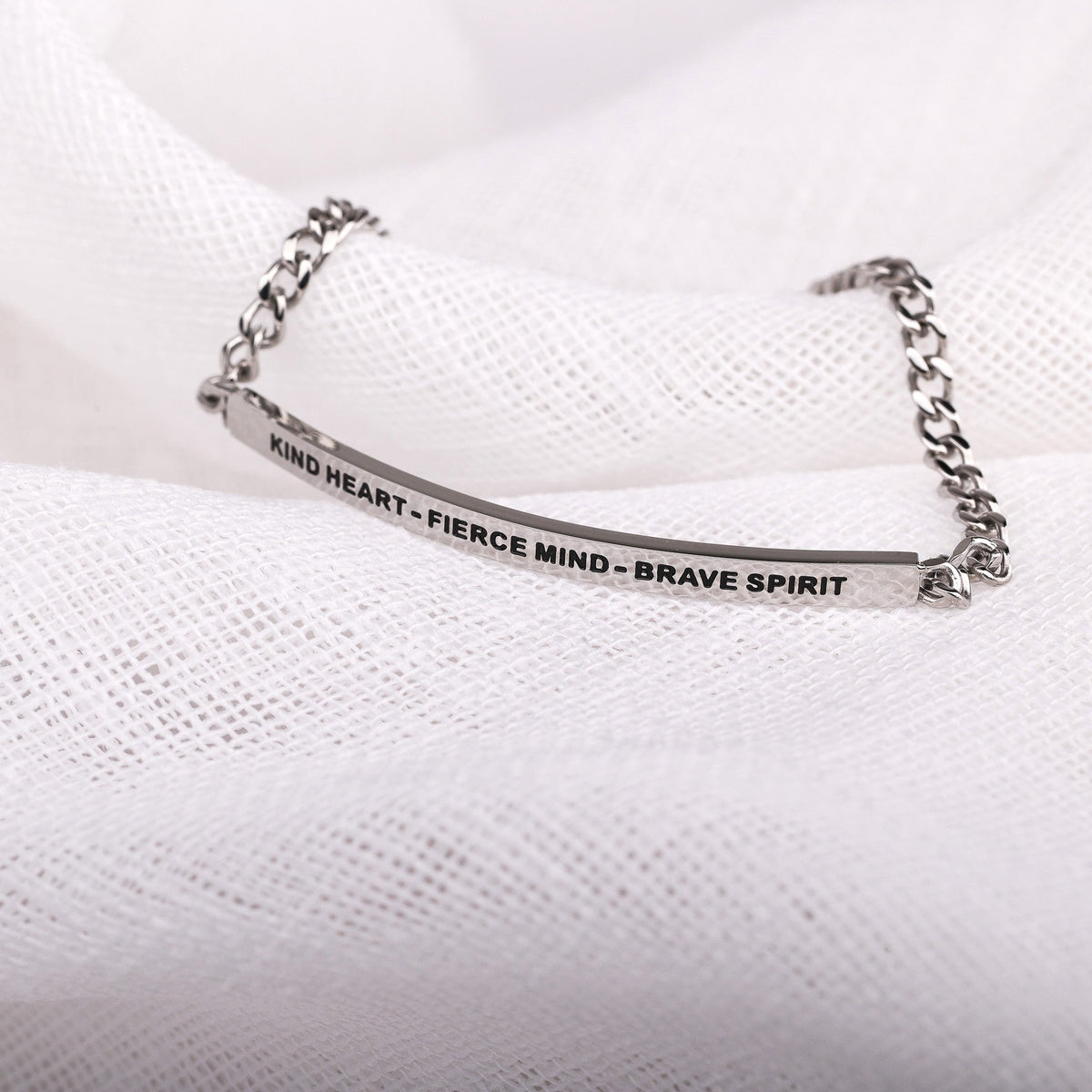 Kind Heart Fierce Mind Brave Spirit inspirational chain bracelet