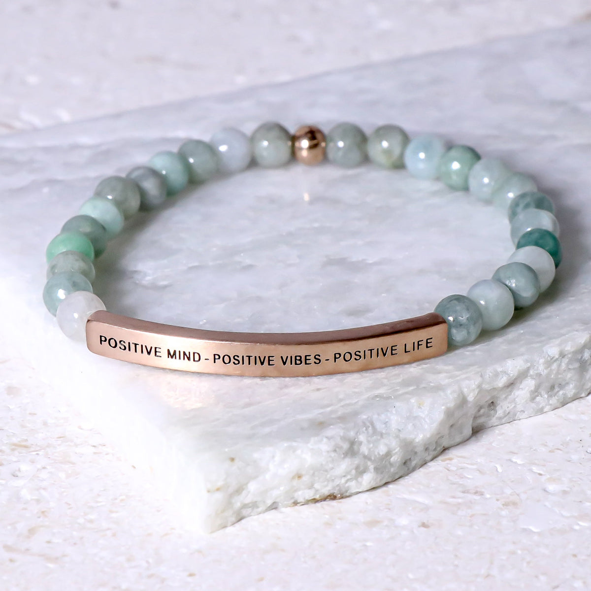 Meaningful positivity bracelet with natural gemstone beads and engraved message