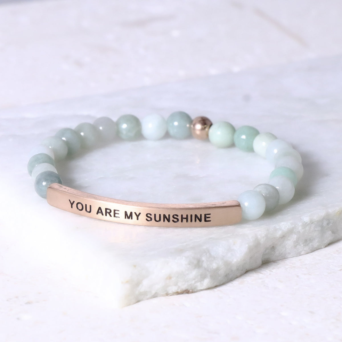 You Are My Sunshine beaded bracelet with inspirational message bar and natural gemstone beads
