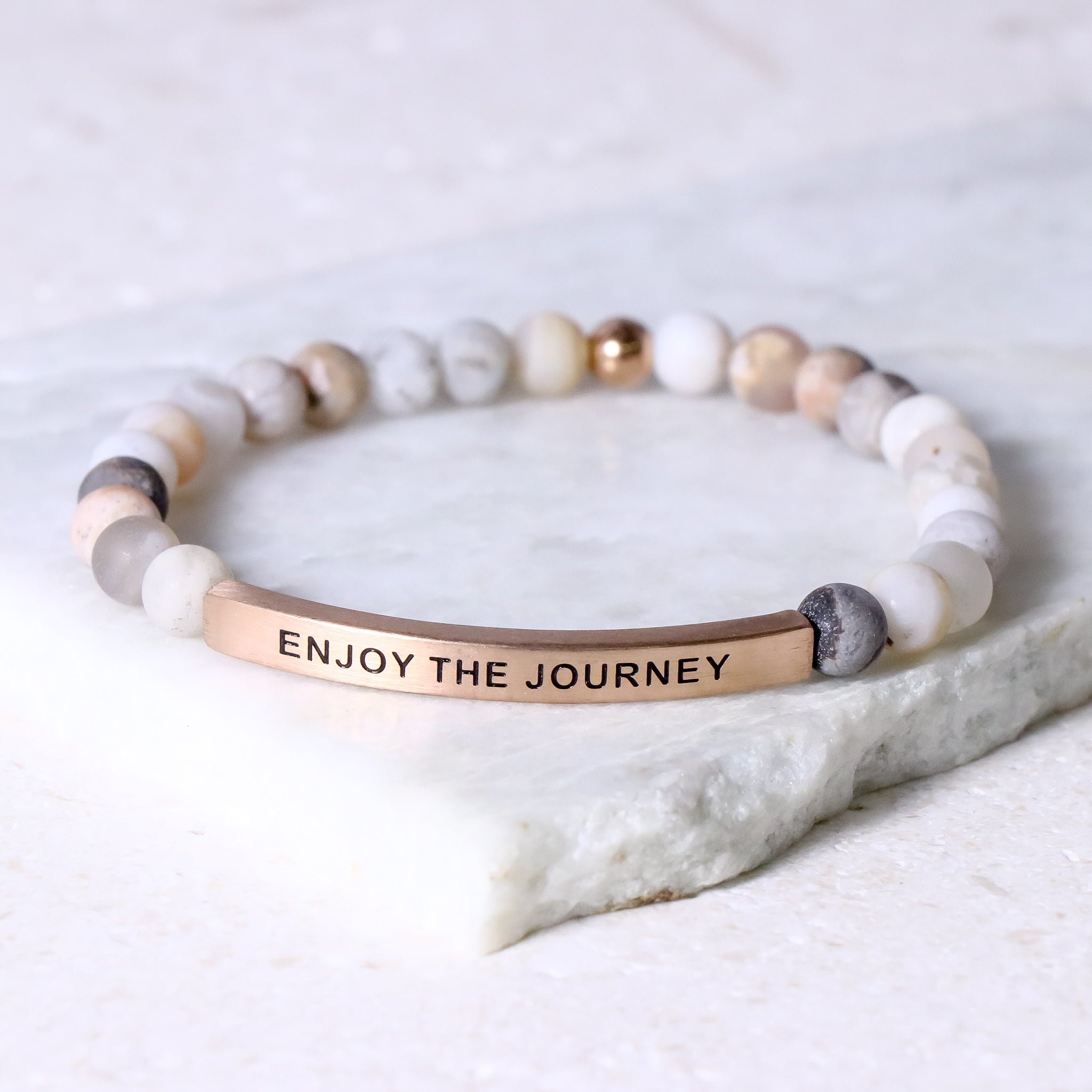 Inspire Me Bracelets - Enjoy The Journey Bamboo Agate / Medium (6.85in - 7.35.95in) Average Man Size