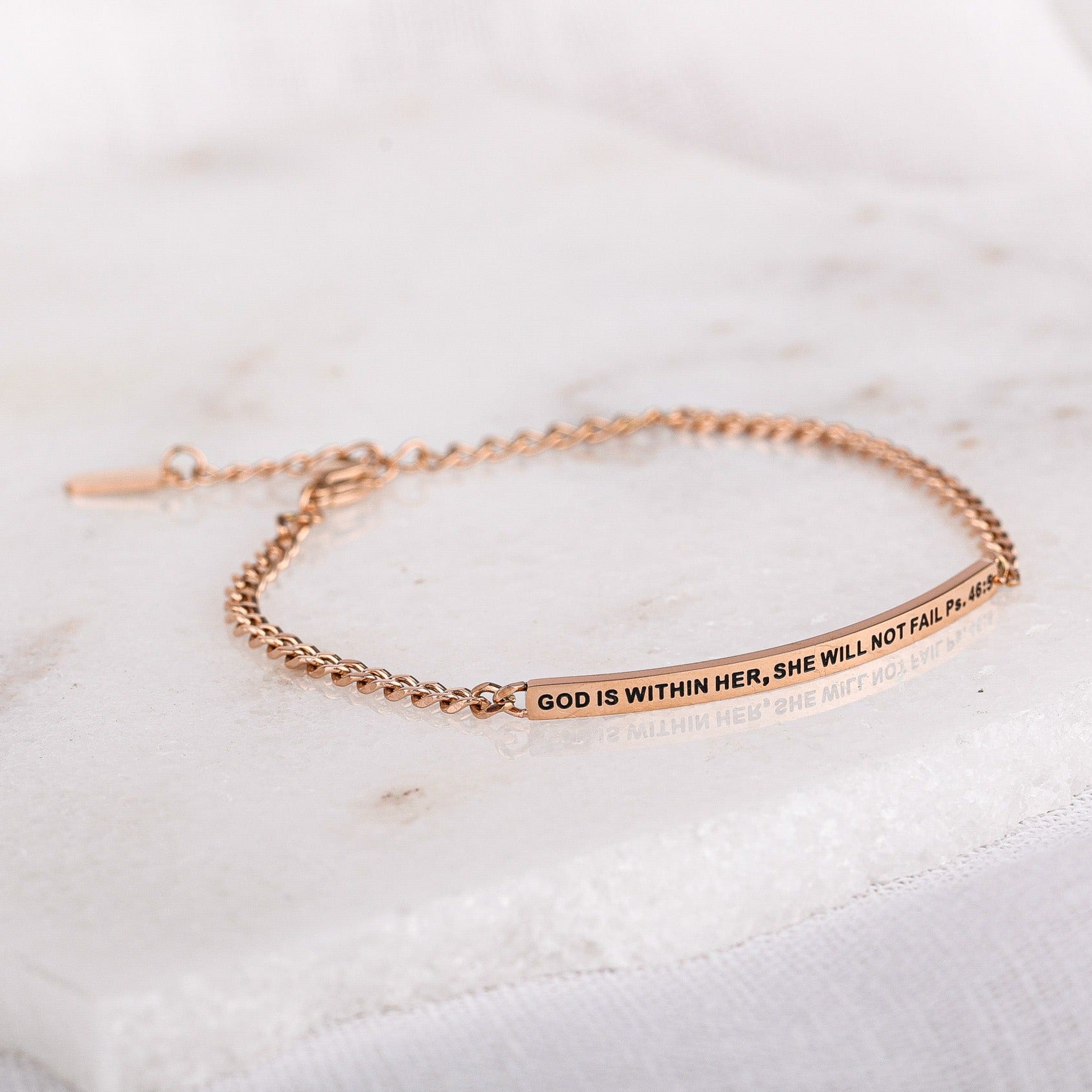 GOD IS WITHIN HER, SHE WILL NOT FAIL- DAINTY CHAIN BRACELET - Inspiration Co.
