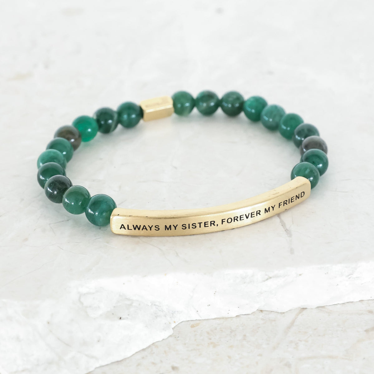 Emerald engraved beaded bracelet gift for sister