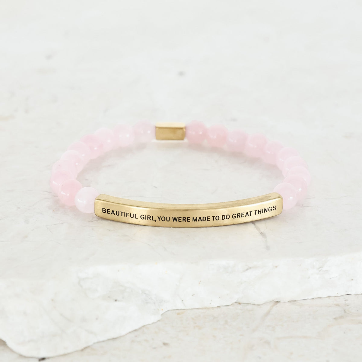 BEAUTIFUL GIRL, YOU WERE MADE TO DO GREAT THINGS engraved pink bracelet