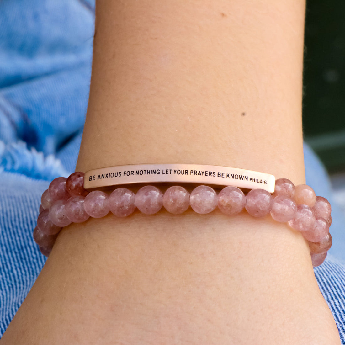 BE ANXIOUS FOR NOTHING LET YOUR PRAYERS BE KNOWN engraved bracelet
