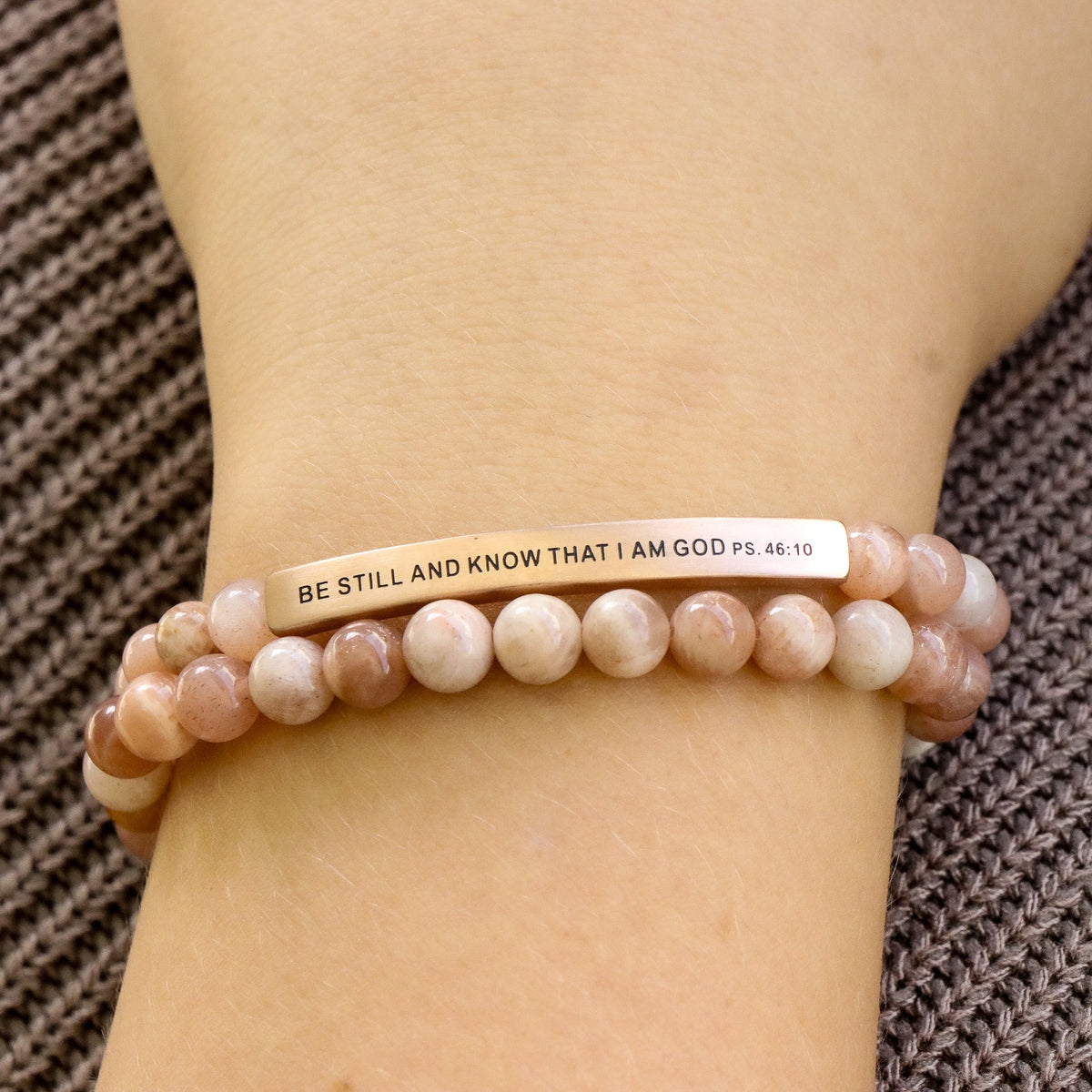 Earth stone engraved scripture bracelet