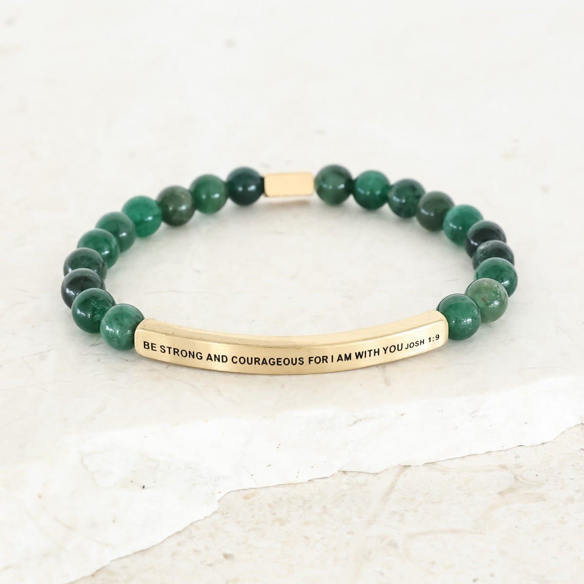BE STRONG AND COURAGEOUS FOR I AM WITH YOU JOSHUA 1:9 engraved on beaded bracelet