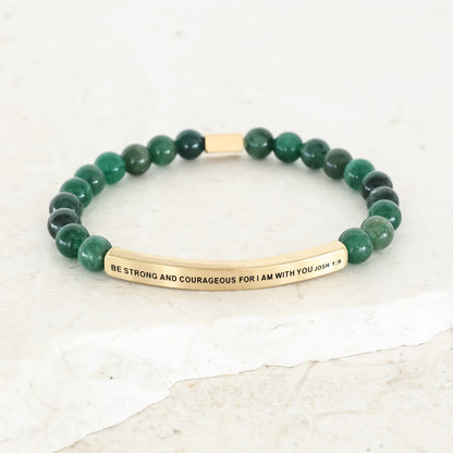 BE STRONG AND COURAGEOUS FOR I AM WITH YOU JOSHUA 1:9 engraved on beaded bracelet