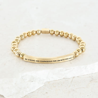 Gold beaded engraved inspirational bracleet