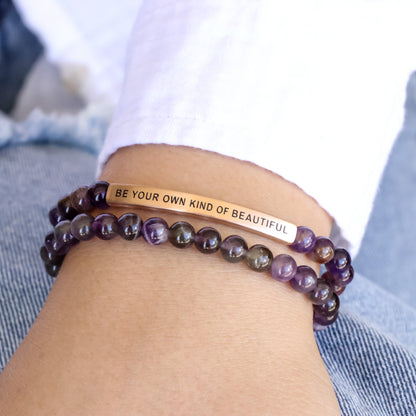 Beaded bracelet engraved with BE YOUR OWN KIND OF BEAUTIFUL