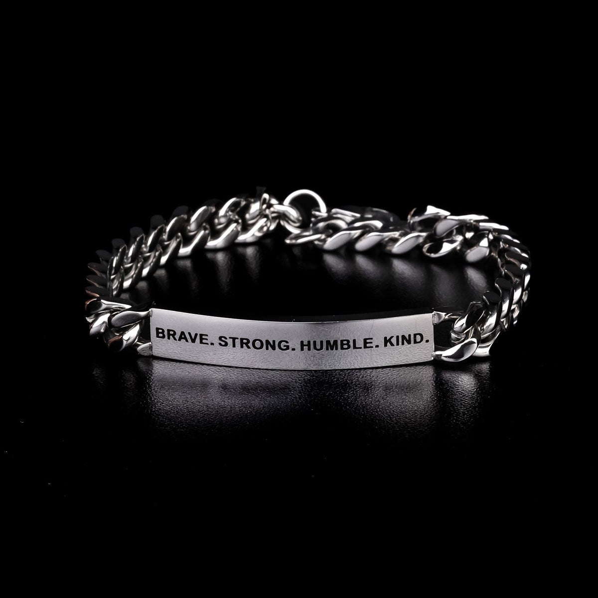 cuban link chain bracelet for men in silver with engraving
