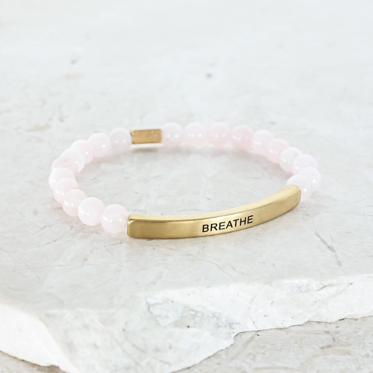 BREATHE engraved beaded pink bracelet