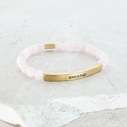 BREATHE engraved beaded pink bracelet