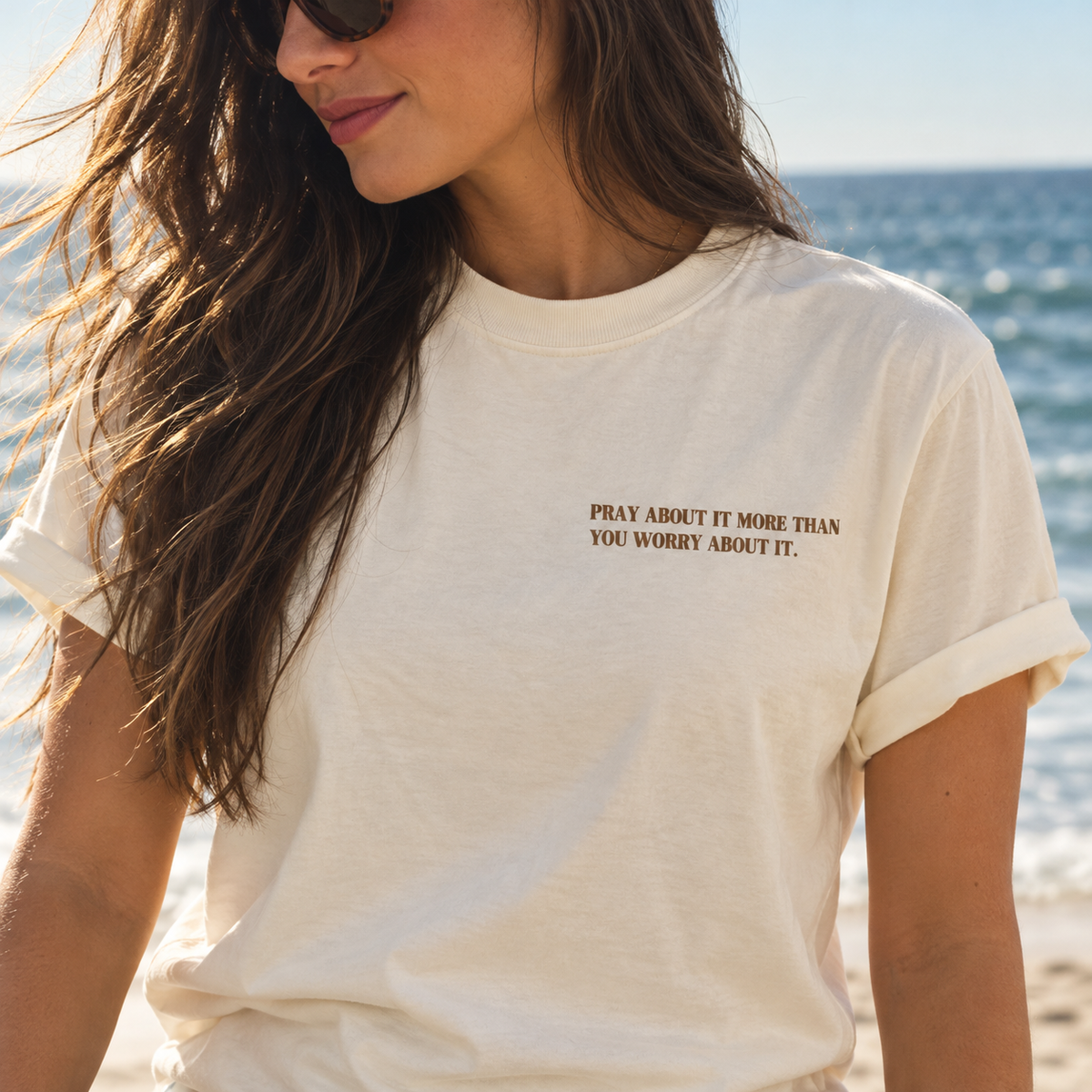 PRAY MORE WORRY LESS - TEE (TAN)