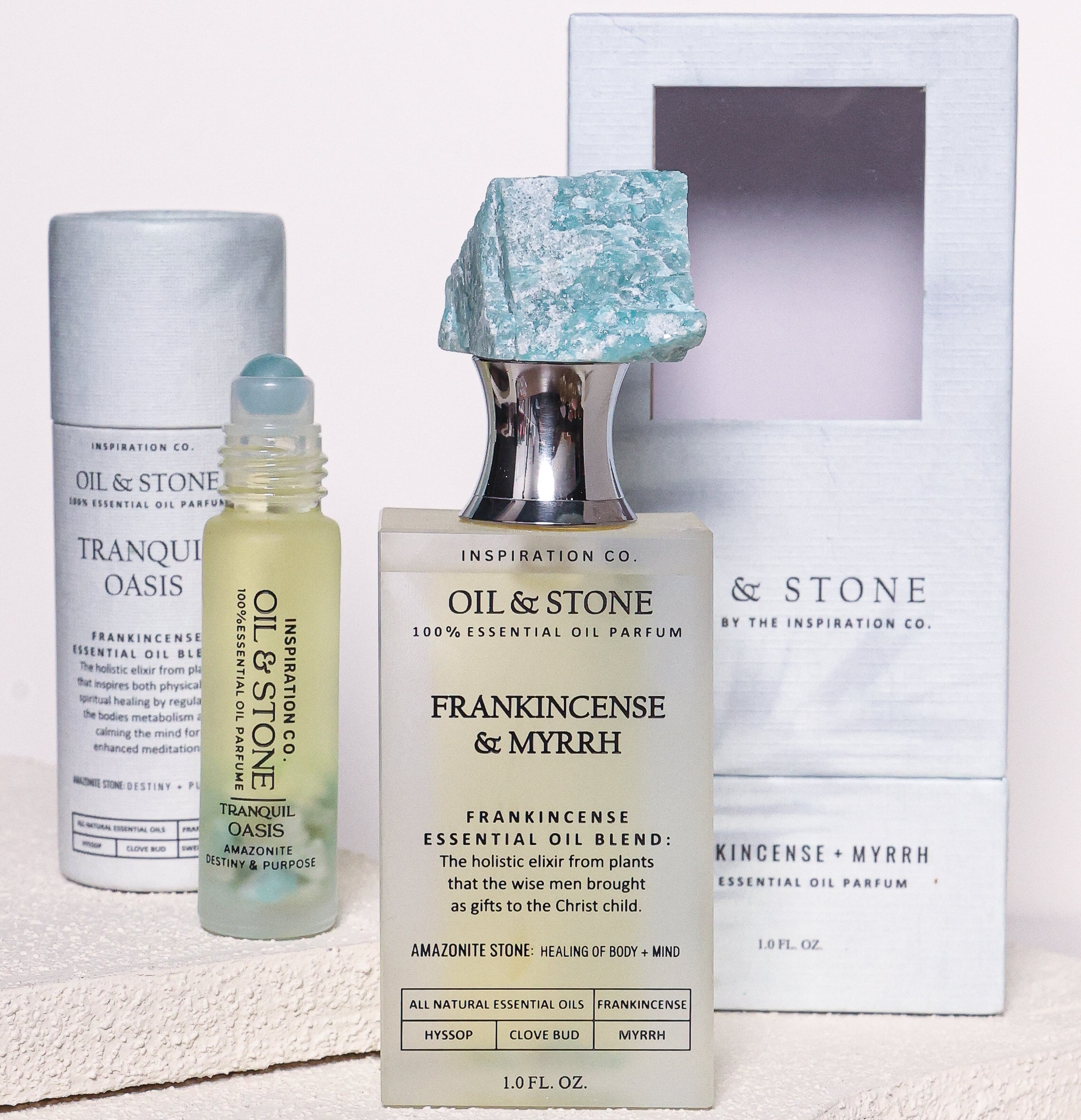 FRANKINCENSE &amp; MYRRH / TRANQUIL OASIS - AMAZONITE PREMIUM OIL PERFUME