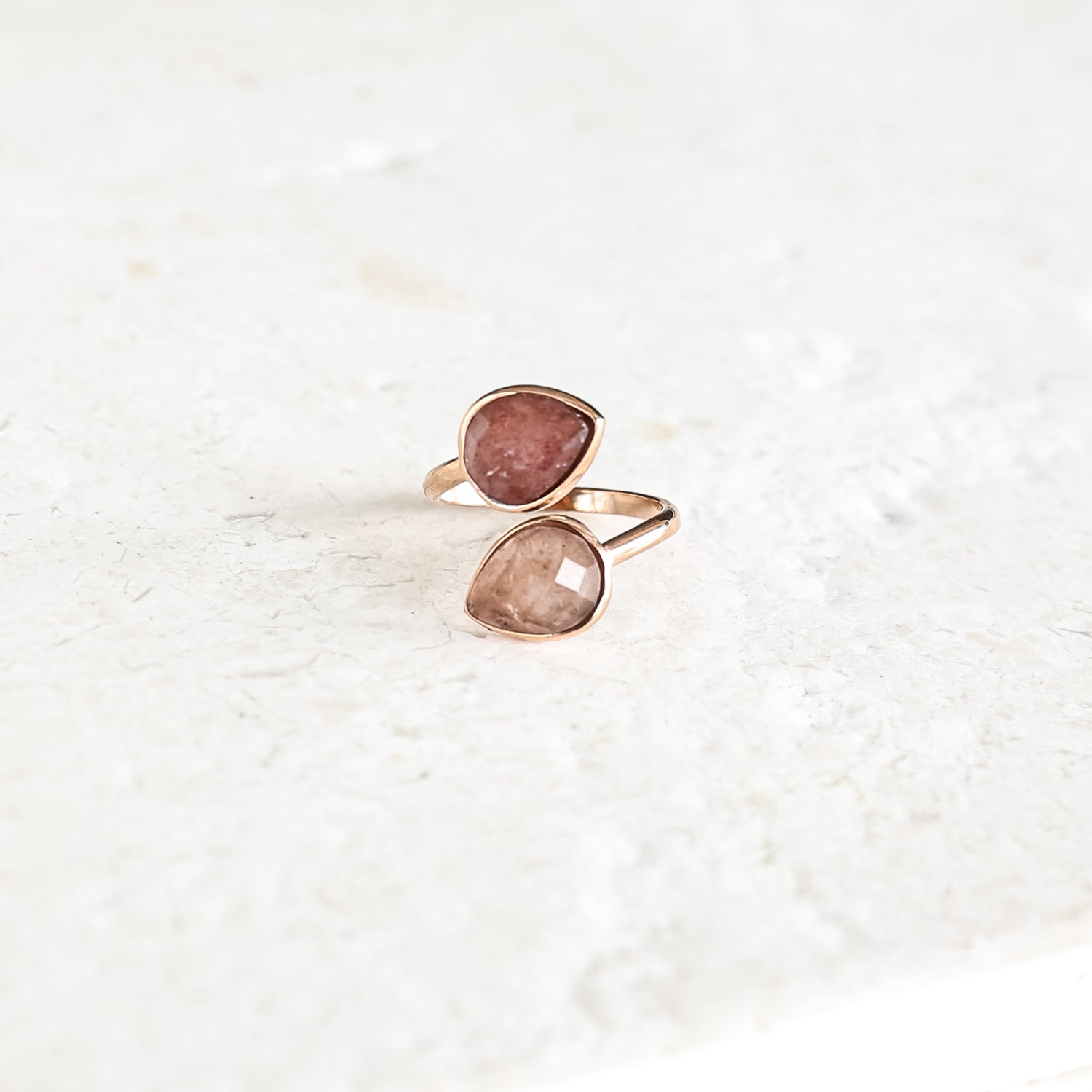 Pink Quartz Teardrop Ring