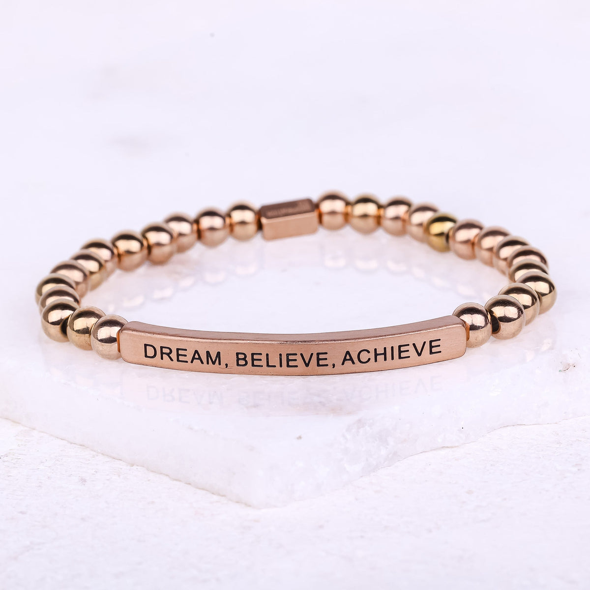 Rose gold beaded bracelet made in USA