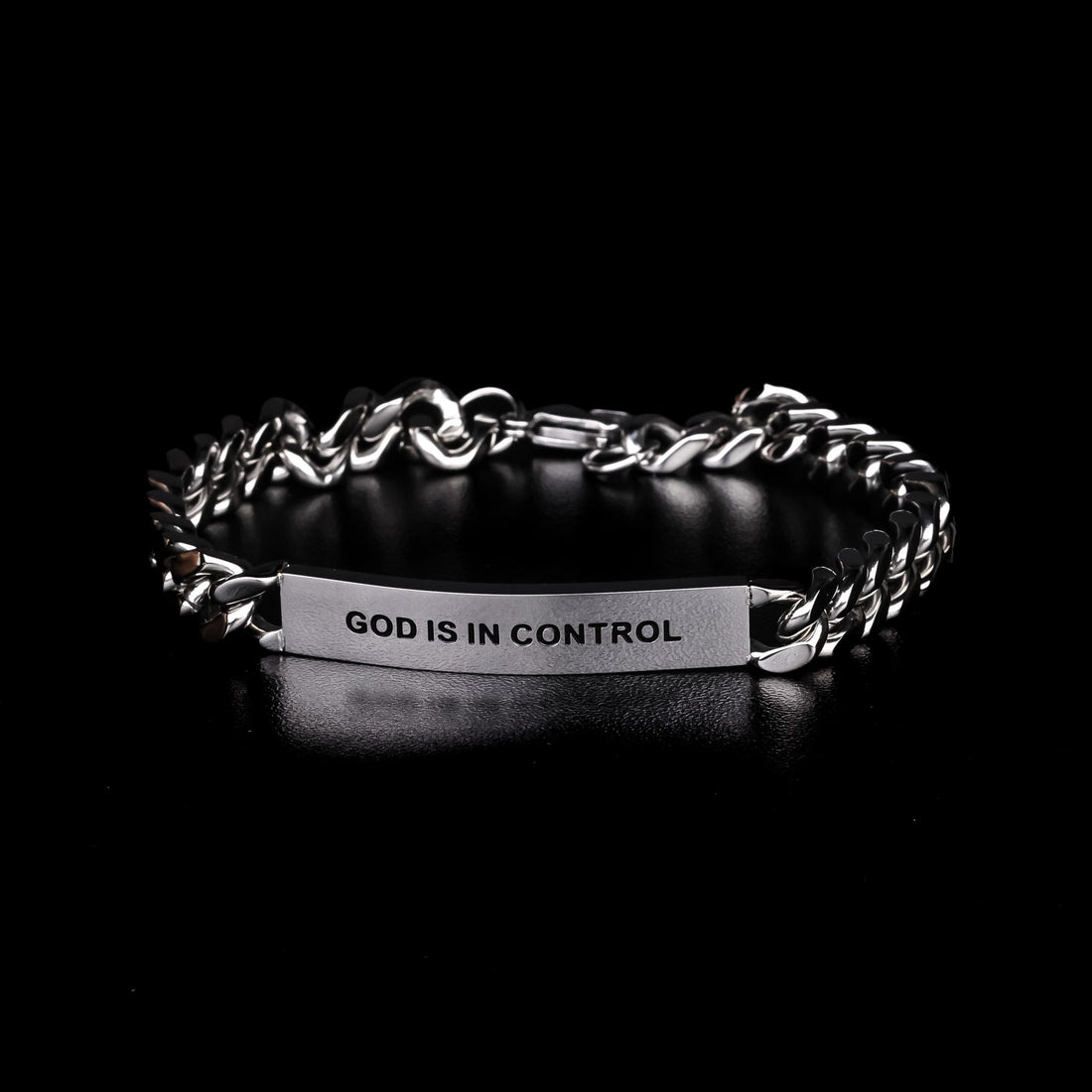 silver engraved chain bracelet for men