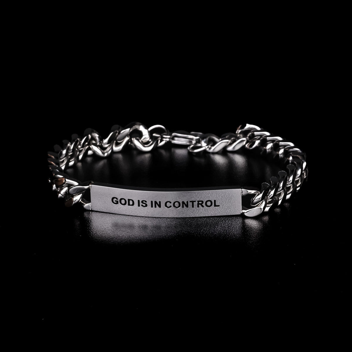 silver engraved chain bracelet for men