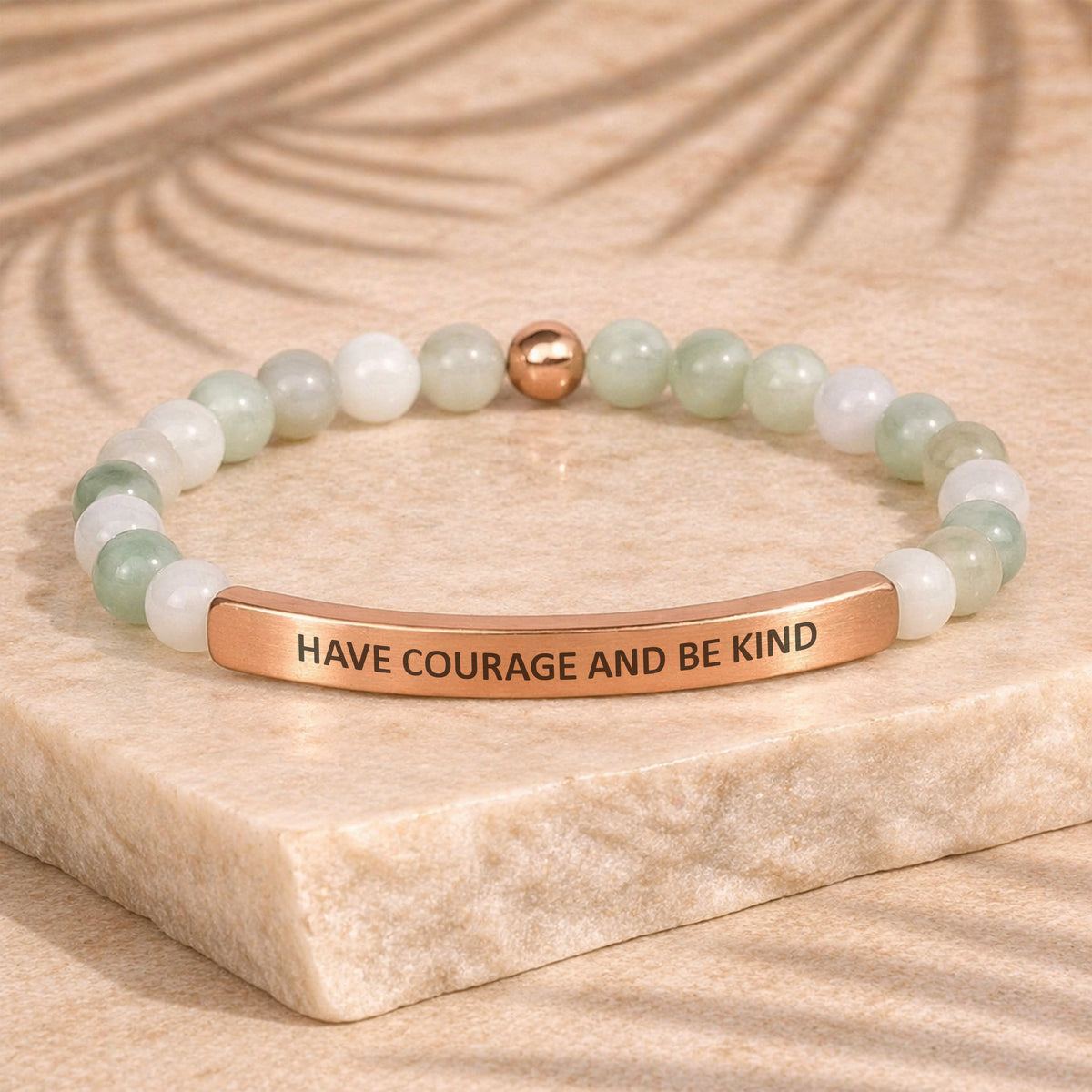 jade beaded bracelet with engraving