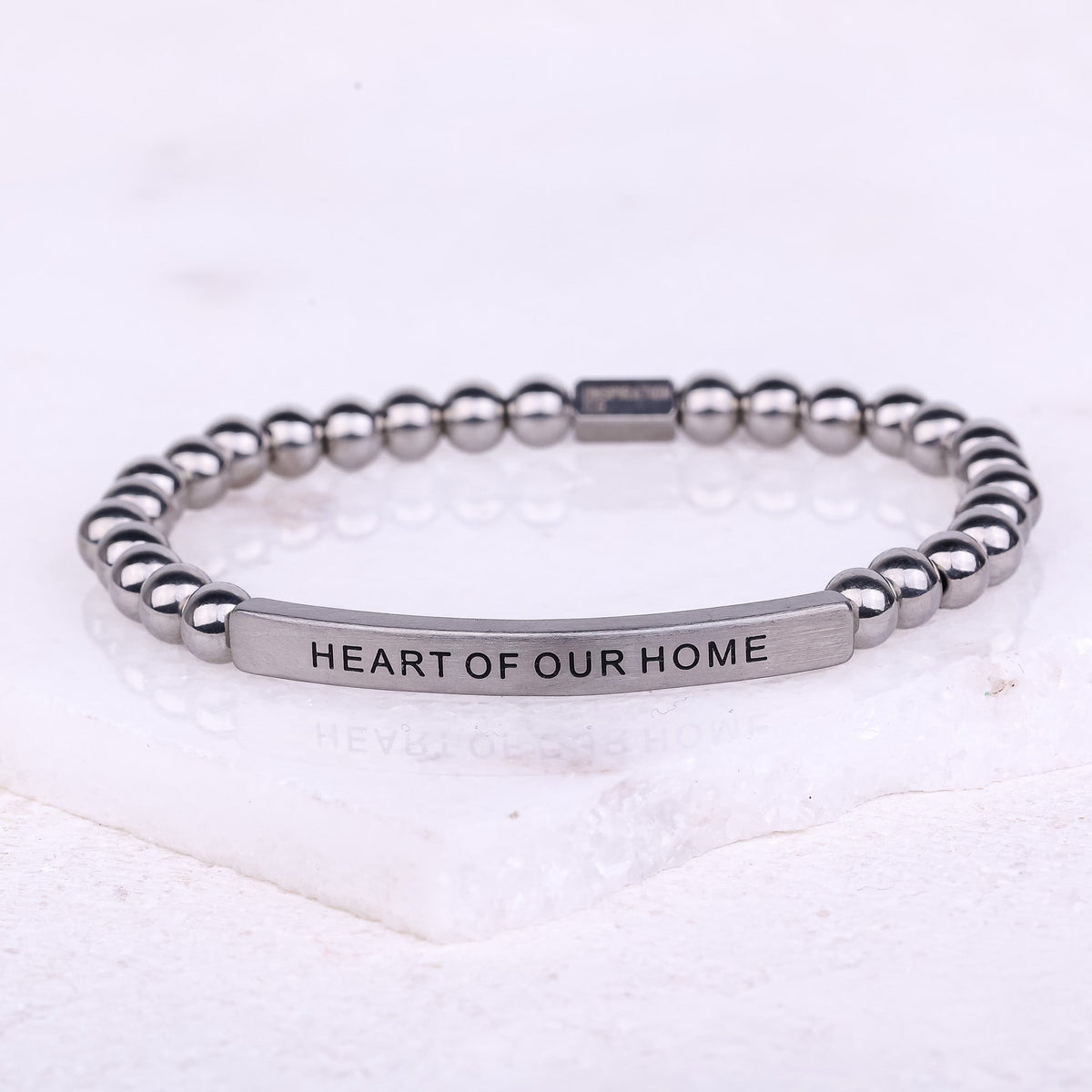 silver beaded engraved bracelet