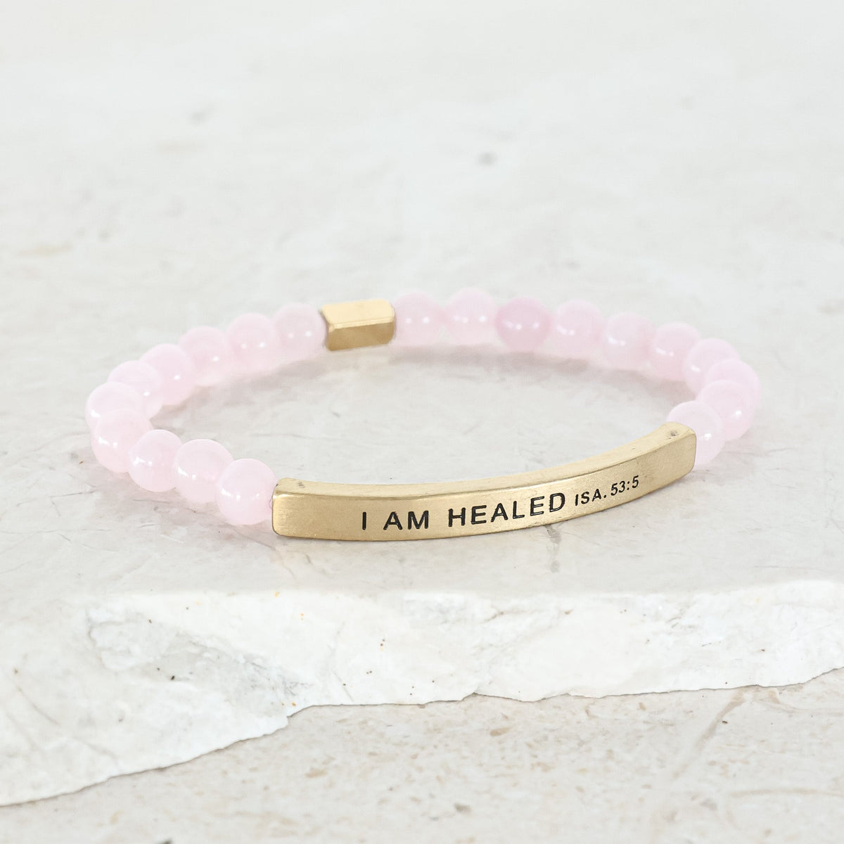 I AM HEALED ISA 53:5 engraved beaded bracelet