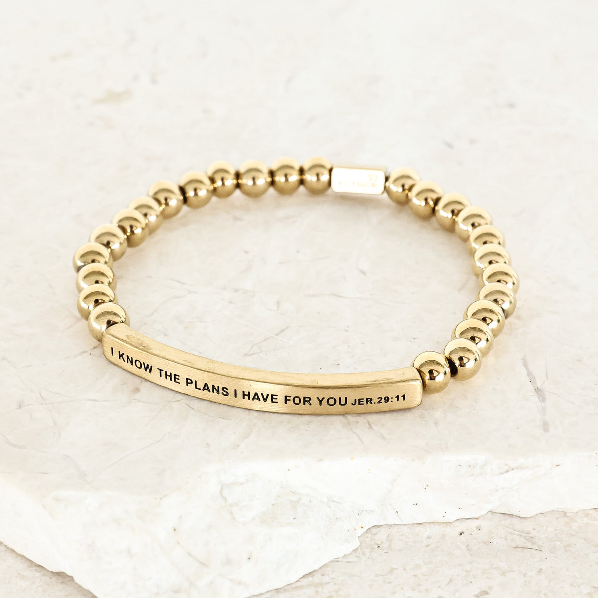 gold beaded engraved bracelet