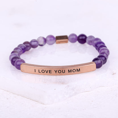 Heartfelt bracelet gift for mom with I LOVE YOU MOM inscription