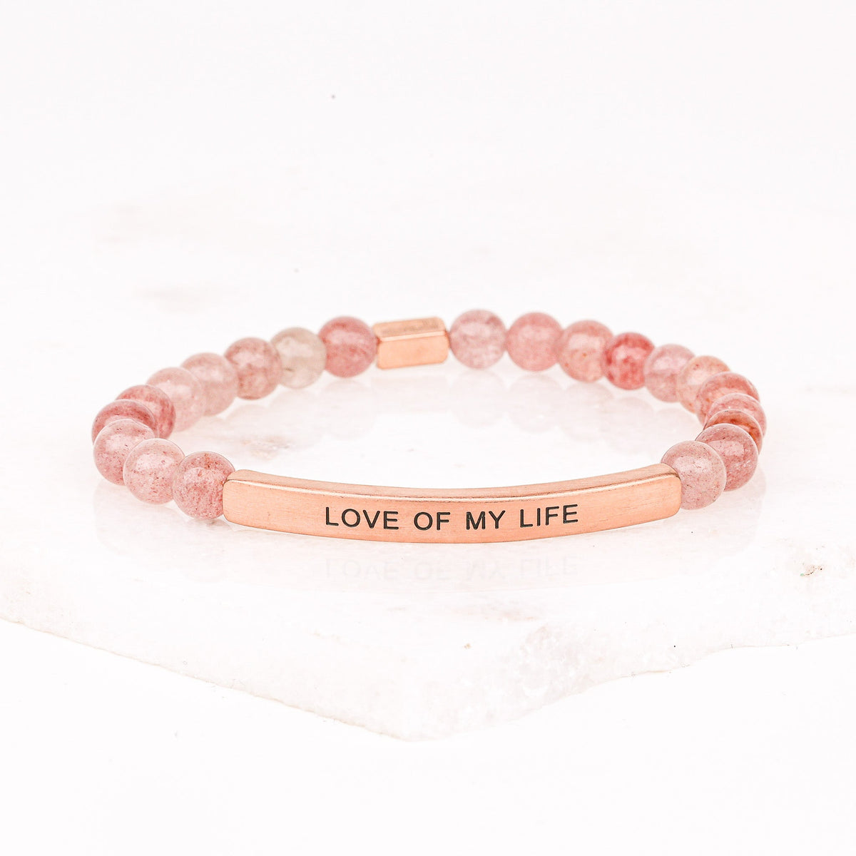 Meaningful love bracelet with gemstone beads and engraved message